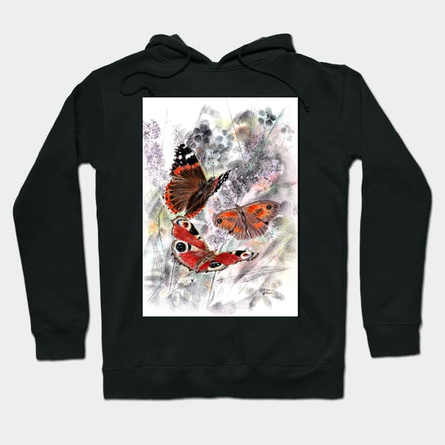 Butterflies in mixed media Hoodie by thryngreen